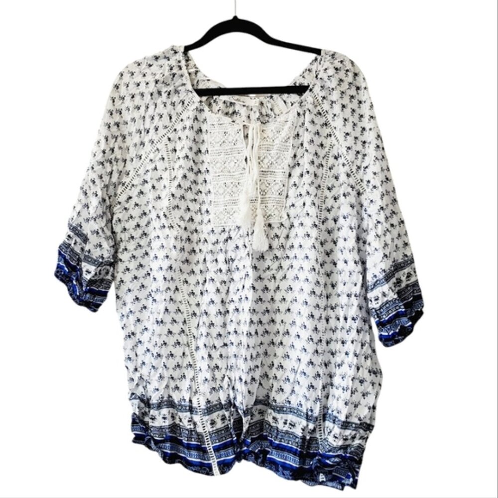 Nordstrom Solitaire Boho Fairy Romantic Cottagecore Printed Tassel Blouse 3X